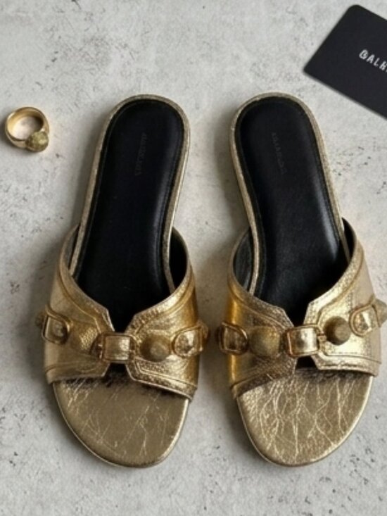 Balenciaga Shoes - NEW Balenciaga Cagol Gold Mules with Buckle Detail size 38 fit 8 US